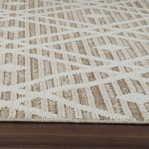 Homeroots 5' X 8' Cream And Brown Geometric Distressed Indoor Outdoor Area Rug  Polypropylene 559050