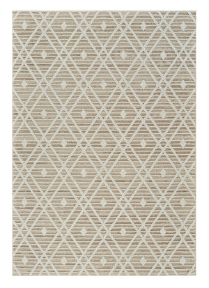 Homeroots 5' X 8' Cream And Brown Geometric Distressed Indoor Outdoor Area Rug  Polypropylene 559050