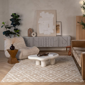 HomeRoots 5' Stylish Cream and Brown Geometric Distressed Area Rug for Indoor & Outdoor Spaces, Durable Design 5' X 8' 559050