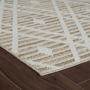 Homeroots 5' X 8' Cream And Brown Geometric Distressed Indoor Outdoor Area Rug  Polypropylene 559050