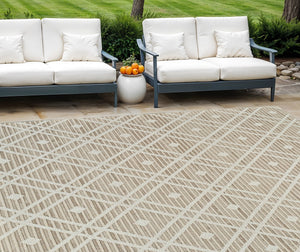 Homeroots 8' X 11' Cream And Brown Geometric Distressed Indoor Outdoor Area Rug  Polypropylene 559052