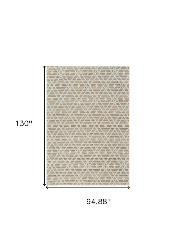 Homeroots 8' X 11' Cream And Brown Geometric Distressed Indoor Outdoor Area Rug  Polypropylene 559052
