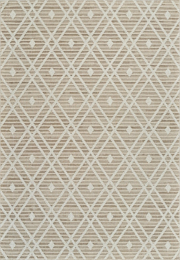 HomeRoots 5' Stylish Cream and Brown Geometric Distressed Area Rug for Indoor & Outdoor Spaces, Durable Design 8' X 11' 559052