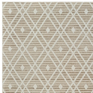 Homeroots 8' X 11' Cream And Brown Geometric Distressed Indoor Outdoor Area Rug  Polypropylene 559052