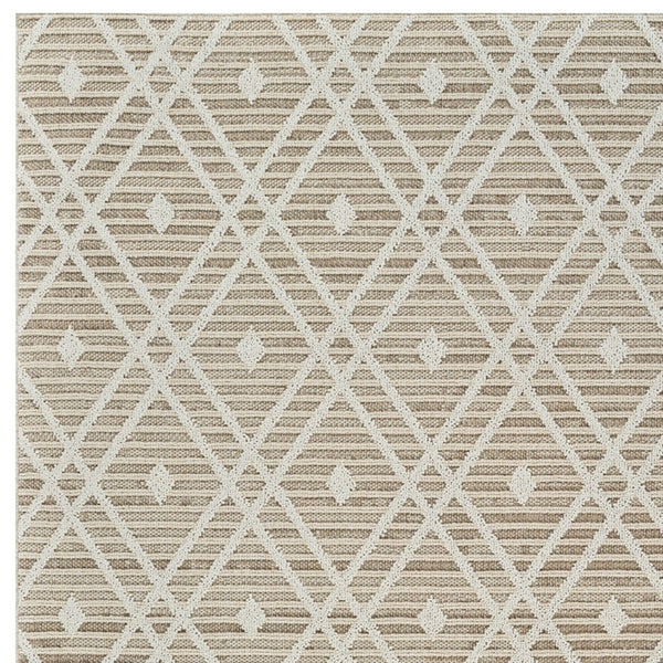 Homeroots 8' X 11' Cream And Brown Geometric Distressed Indoor Outdoor Area Rug  Polypropylene 559052