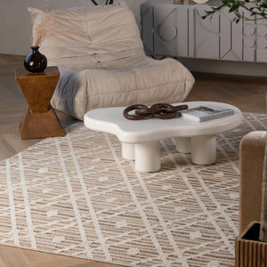 HomeRoots 5' Stylish Cream and Brown Geometric Distressed Area Rug for Indoor & Outdoor Spaces, Durable Design 8' X 11' 559052