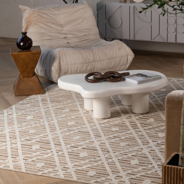 HomeRoots 5' Stylish Cream and Brown Geometric Distressed Area Rug for Indoor & Outdoor Spaces, Durable Design 8' X 11' 559052