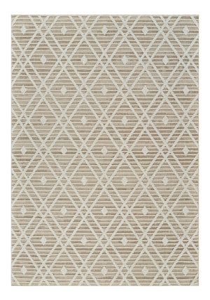 Homeroots 8' X 11' Cream And Brown Geometric Distressed Indoor Outdoor Area Rug  Polypropylene 559052