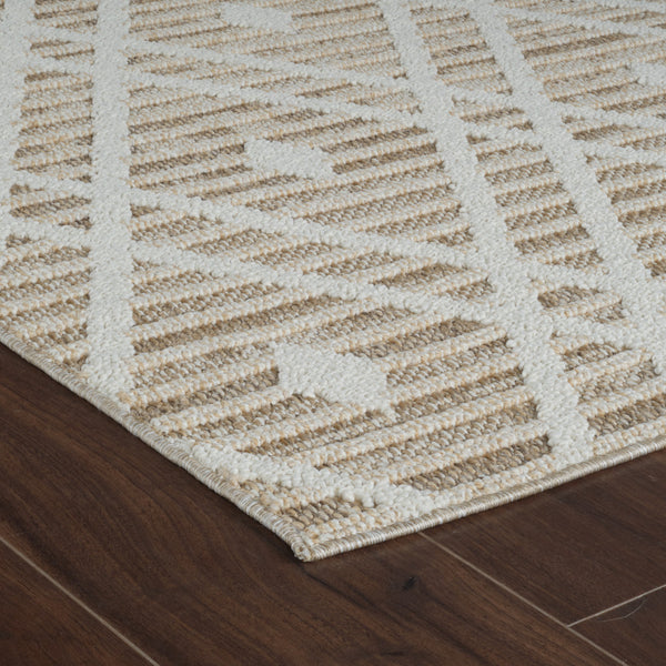 Homeroots 8' X 11' Cream And Brown Geometric Distressed Indoor Outdoor Area Rug  Polypropylene 559052