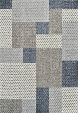 HomeRoots 5' Gray and Blue Geometric Distressed Area Rug - Durable, Weather-Resistant for Indoor and Outdoor Use 5' X 8' 559060