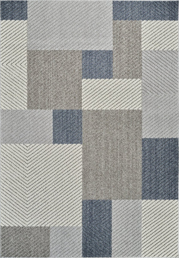HomeRoots 5' Gray and Blue Geometric Distressed Area Rug - Durable, Weather-Resistant for Indoor and Outdoor Use 5' X 8' 559060