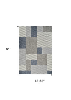 Homeroots 5' X 8' Gray And Blue Geometric Distressed Indoor Outdoor Area Rug  Polypropylene 559060