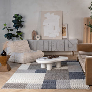 HomeRoots 5' Gray and Blue Geometric Distressed Area Rug - Durable, Weather-Resistant for Indoor and Outdoor Use 5' X 8' 559060