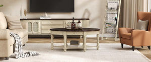 English Elm Vintage Oval Coffee Table With Drawer & Storage Shelf - French Country Charm For Living Rooms N735P277388K-GIGA