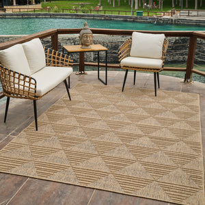 Homeroots 5' X 8' Beige And Brown Geometric Distressed Indoor Outdoor Area Rug  Polypropylene 559065