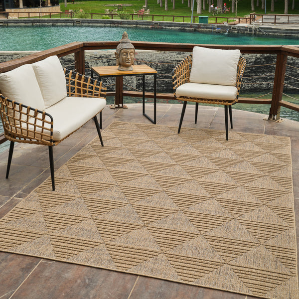 Homeroots 5' X 8' Beige And Brown Geometric Distressed Indoor Outdoor Area Rug  Polypropylene 559065