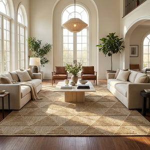HomeRoots 5' Geometric Distressed Area Rug - Beige & Brown Indoor/Outdoor Rug for High-Traffic Spaces & Decor 559065