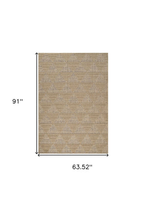 Homeroots 5' X 8' Beige And Brown Geometric Distressed Indoor Outdoor Area Rug  Polypropylene 559065