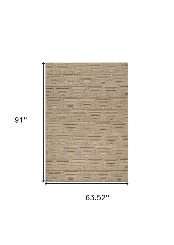 Homeroots 5' X 8' Beige And Brown Geometric Distressed Indoor Outdoor Area Rug  Polypropylene 559065
