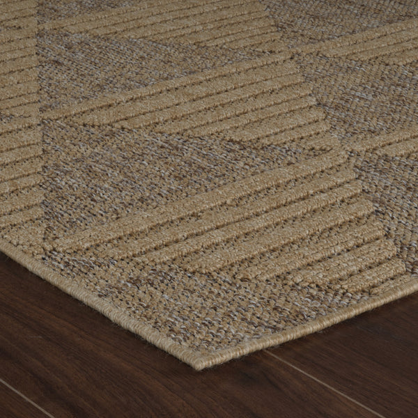 Homeroots 5' X 8' Beige And Brown Geometric Distressed Indoor Outdoor Area Rug  Polypropylene 559065