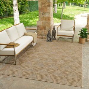 Homeroots 5' X 8' Beige And Brown Geometric Distressed Indoor Outdoor Area Rug  Polypropylene 559065