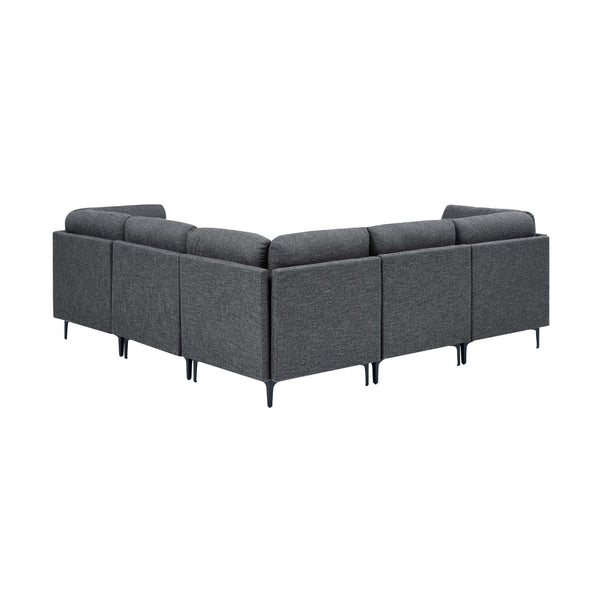 English Elm Linen Upholstered Modular Sectional Sofa with Tall Black Metal Legs for Living Room Dark Gray B2748S00112