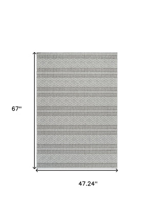 Homeroots 4' X 6' Beige And Gray Striped Distressed Indoor Outdoor Area Rug  Polypropylene 559069