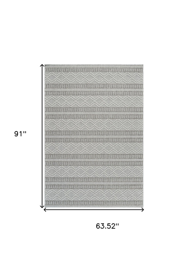 Homeroots 5' X 8' Beige And Gray Striped Distressed Indoor Outdoor Area Rug  Polypropylene 559070