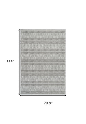 Homeroots 7' X 10' Beige And Gray Striped Distressed Indoor Outdoor Area Rug  Polypropylene 559071
