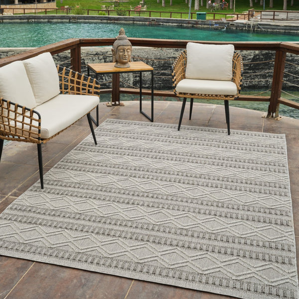 HomeRoots 5' Beige and Gray Striped Distressed Area Rug - Stylish, Durable, Ideal for Indoor and Outdoor Use 7' X 10' 559071