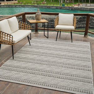 HomeRoots 5' Beige and Gray Striped Distressed Area Rug - Stylish, Durable, Ideal for Indoor and Outdoor Use 8' X 11' 559072