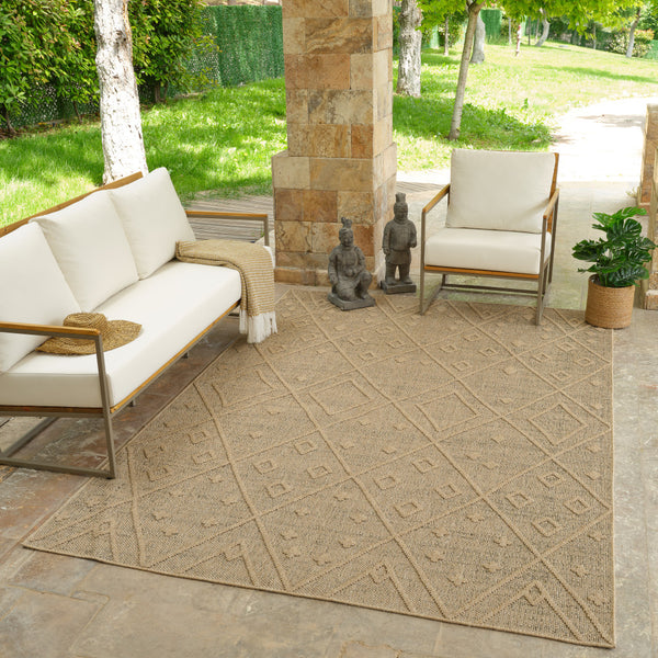 Homeroots 5' X 8' Beige And Brown Geometric Distressed Indoor Outdoor Area Rug  Polypropylene 559075