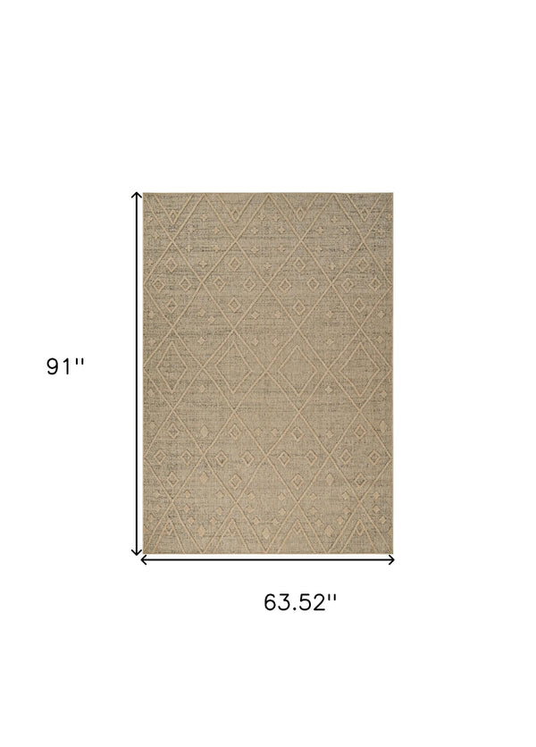 Homeroots 5' X 8' Beige And Brown Geometric Distressed Indoor Outdoor Area Rug  Polypropylene 559075