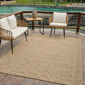 HomeRoots 5' Beige and Brown Geometric Distressed Area Rug – Durable, Stylish for Indoor and Outdoor Spaces 7' X 10' 559076