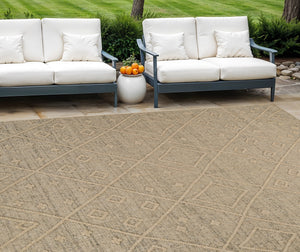 Homeroots 7' X 10' Beige And Brown Geometric Distressed Indoor Outdoor Area Rug  Polypropylene 559076