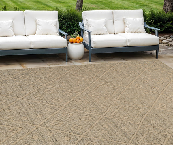 Homeroots 7' X 10' Beige And Brown Geometric Distressed Indoor Outdoor Area Rug  Polypropylene 559076