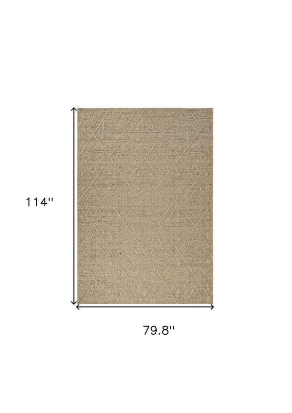 Homeroots 7' X 10' Beige And Brown Geometric Distressed Indoor Outdoor Area Rug  Polypropylene 559076