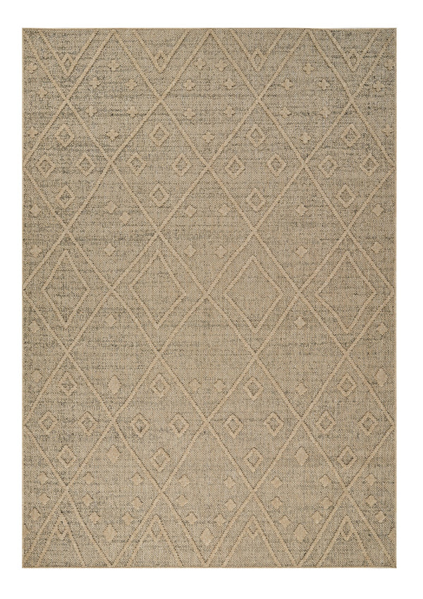 Homeroots 7' X 10' Beige And Brown Geometric Distressed Indoor Outdoor Area Rug  Polypropylene 559076