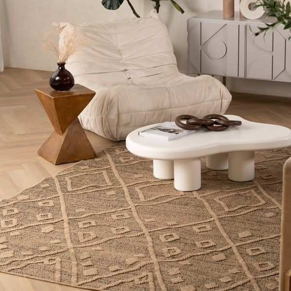HomeRoots 5' Beige and Brown Geometric Distressed Area Rug – Durable, Stylish for Indoor and Outdoor Spaces 7' X 10' 559076