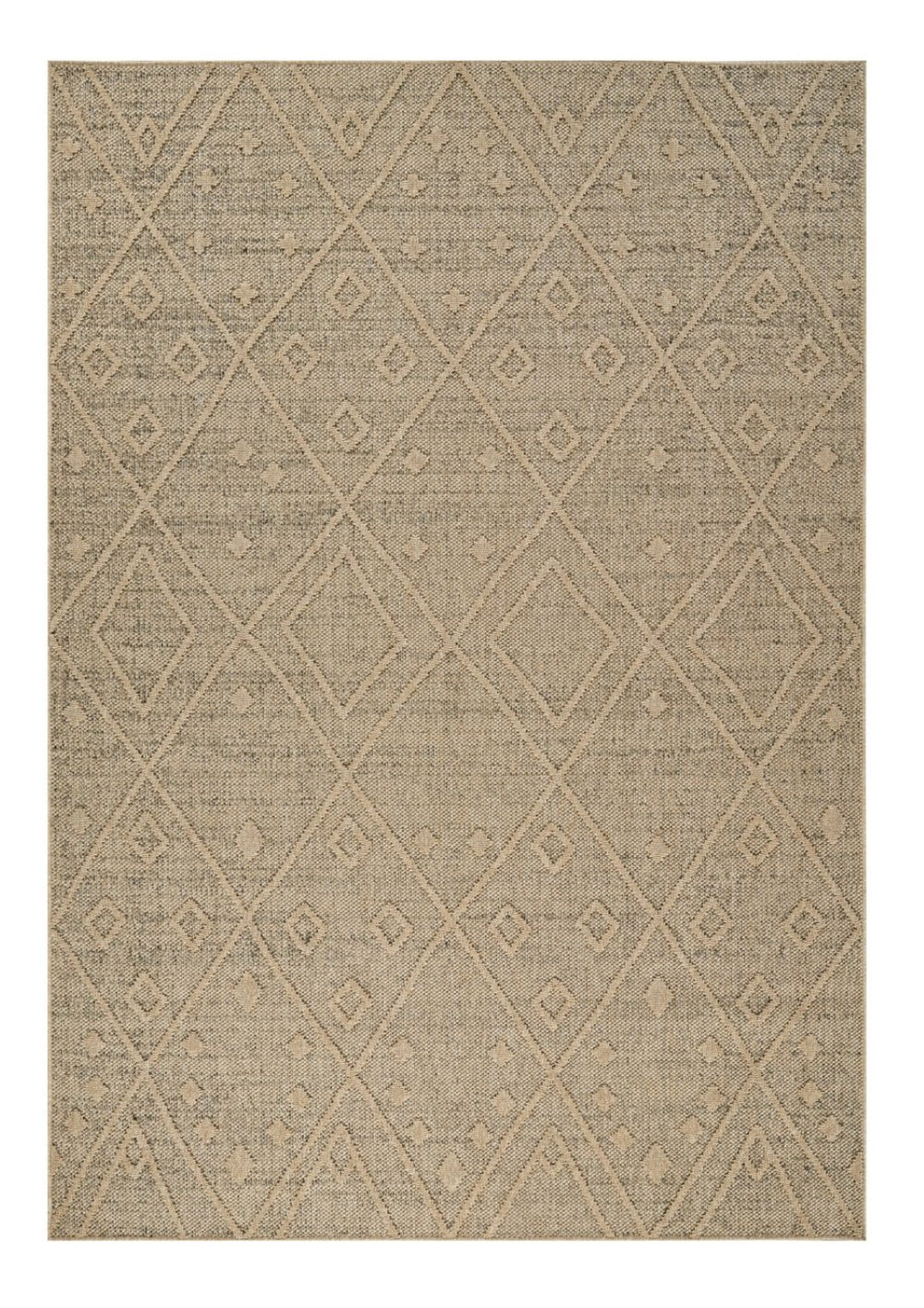 HomeRoots 5' Beige and Brown Geometric Distressed Area Rug – Durable, Stylish for Indoor and Outdoor Spaces 8' X 11' 559077