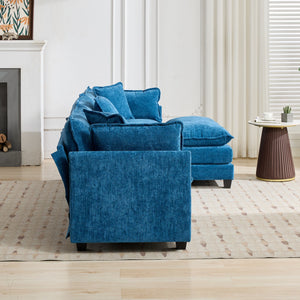English Elm Cloud Sofa 4 Seats - Modern Modular Sectional Couch In Elegant Blue Chenille For Ultimate Comfort & Style W1143S00049