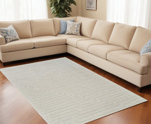 HomeRoots 4' Cream and Beige Abstract Distressed Area Rug - Modern, Durable Design for Any Room Style 5' X 8' 559116