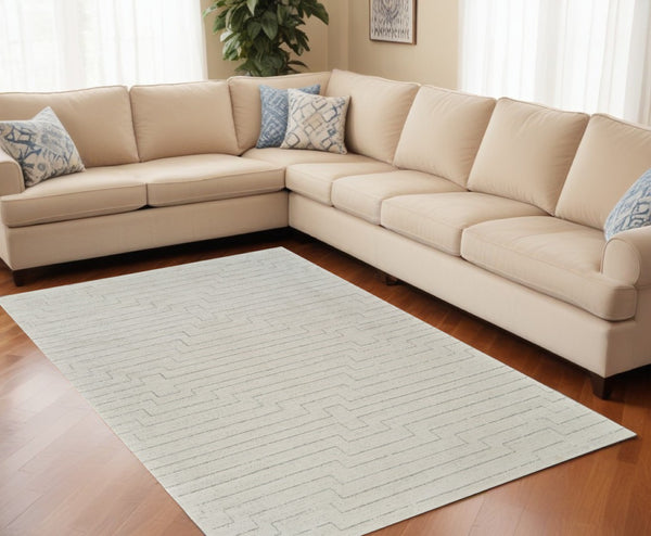HomeRoots 4' Cream and Beige Abstract Distressed Area Rug - Modern, Durable Design for Any Room Style 5' X 8' 559116