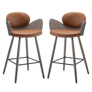 Homeroots Set Of Two 28" Brown And Gray Faux Leather And Wood Counter Height Bar Chairs   559149