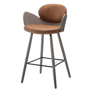 Homeroots Set Of Two 28" Brown And Gray Faux Leather And Wood Counter Height Bar Chairs   559149