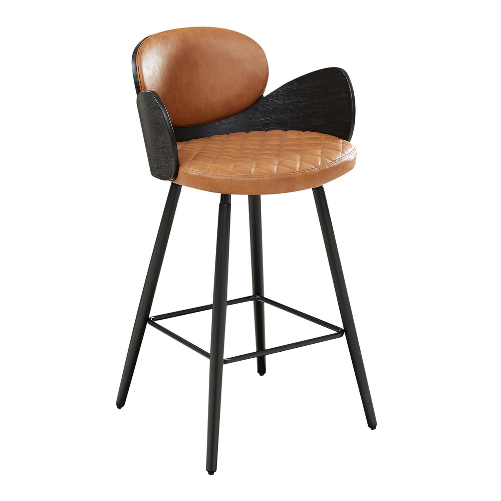 Homeroots Set Of Two 28" Brown And Black Faux Leather And Wood Counter Height Bar Chairs   559150