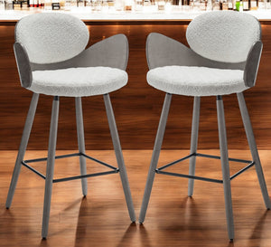 Homeroots Set Of Two 28" White And Gray Textured Fabric And Wood Counter Height Bar Chairs   559151