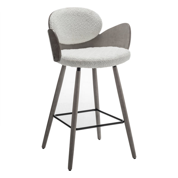 Homeroots Set Of Two 28" White And Gray Textured Fabric And Wood Counter Height Bar Chairs   559151