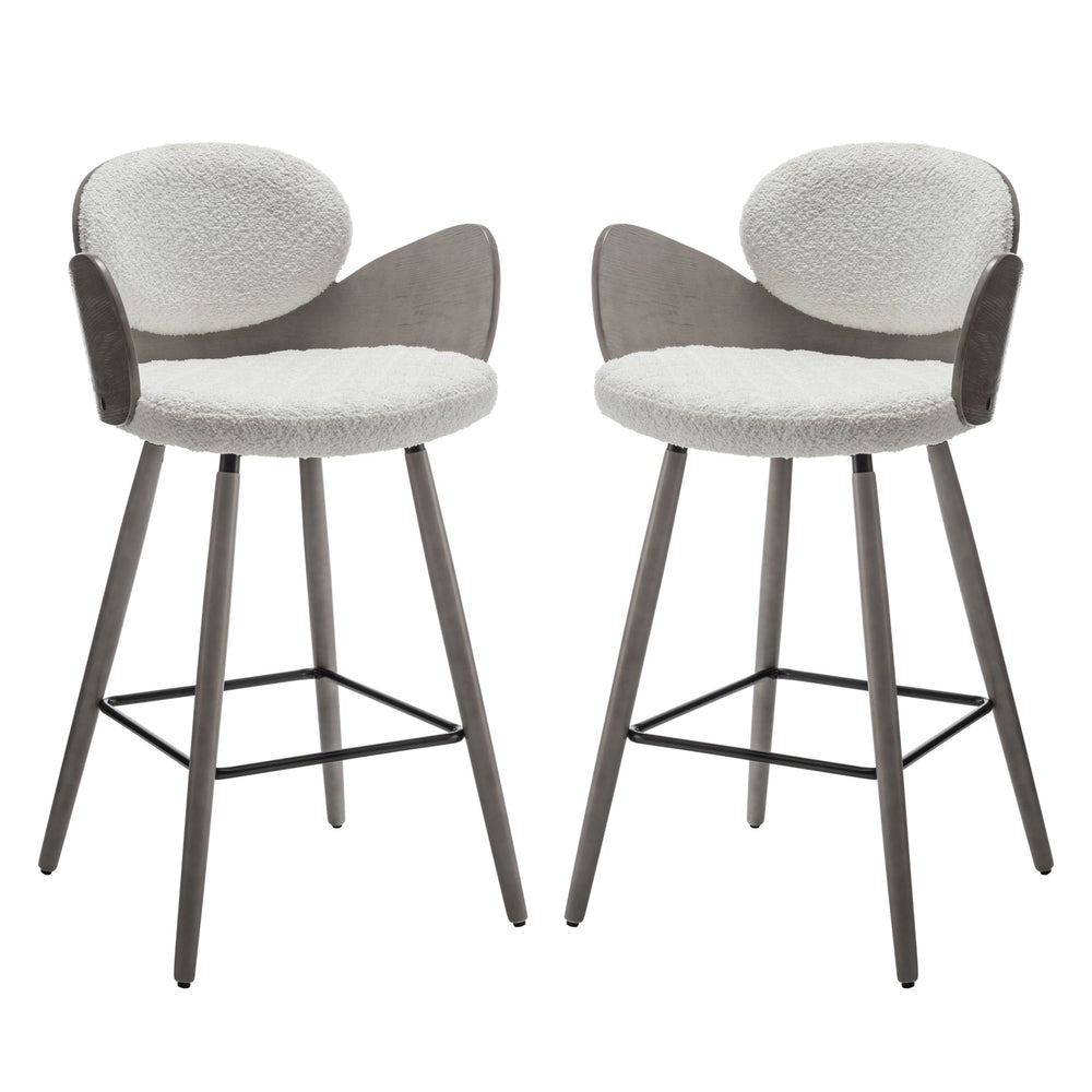 Homeroots Set Of Two 28" White And Gray Textured Fabric And Wood Counter Height Bar Chairs   559151