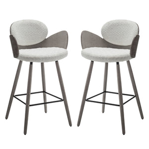Homeroots Set Of Two 28" White And Gray Textured Fabric And Wood Counter Height Bar Chairs   559151